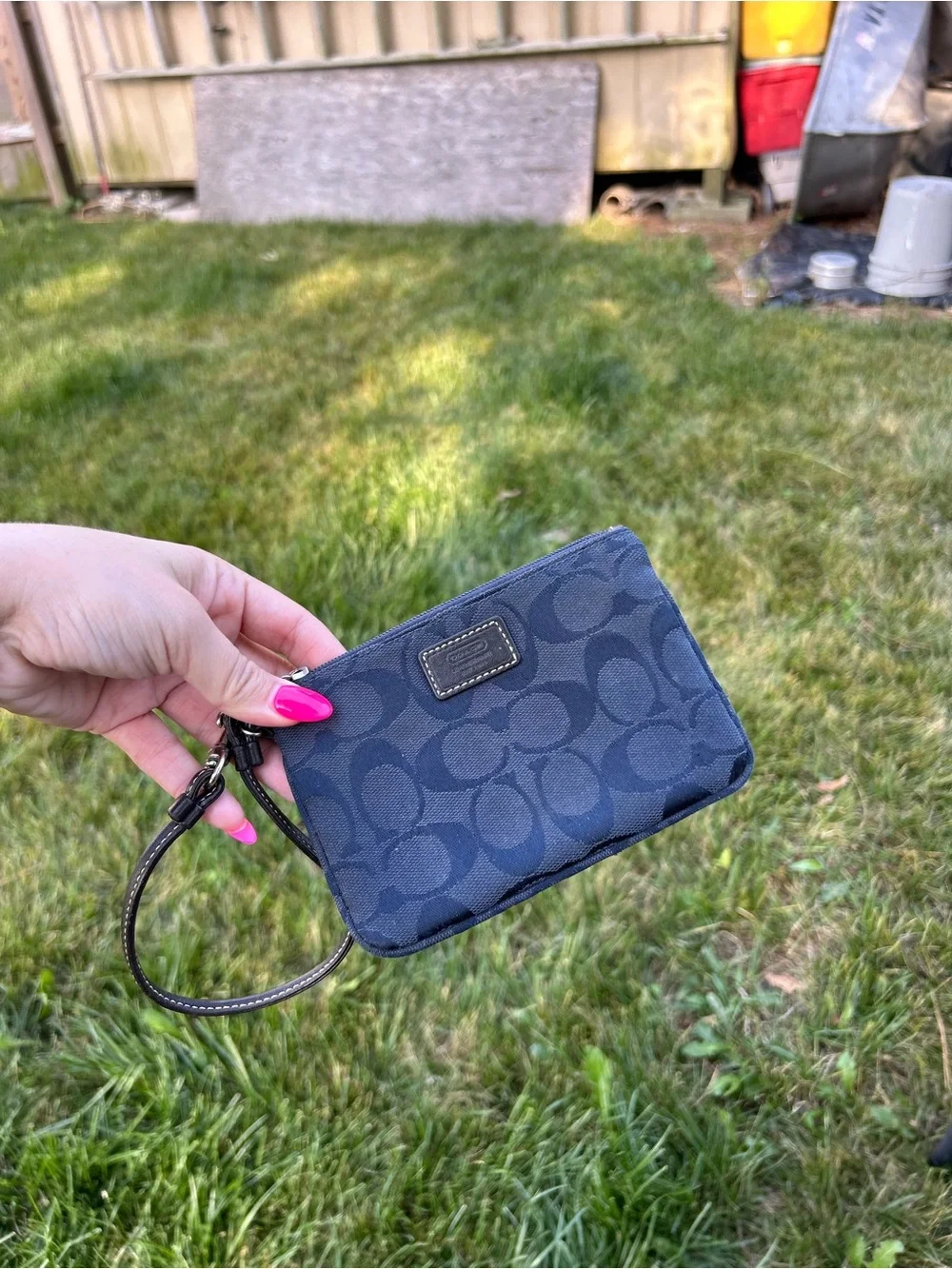 Navy coach wristlet spring, summer, wallet, purse, casual‎ little leather brown